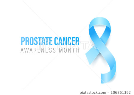 Prostate Cancer Banner, Card, Placard with Vector 3d Realistic Blue Ribbon on White Background. Prostatea Cancer Awareness Month Symbol Closeup, September. World Prostate Cancer Day Concept 106861392