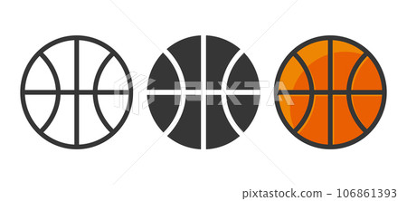 Vector Cartoon Basketball Set Closeup Isolated. Black and White and Color Basketball Sports Ball, Design Templates for Logo, Basketball Sports Equipment Vector Cartoon Basketball Set Closeup Isolated. Black and White and Color Basketball Sports Ball, Design Templates for Logo, Basketball Sports Equipment 106861393