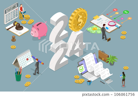 3D Isometric Flat Vector Conceptual Illustration of New Year 2024 And Taxes 106861756