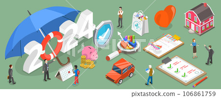 3D Isometric Flat Vector Conceptual Illustration of Insurance Resolutions For New 2024 Year 106861759