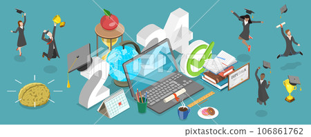 3D Isometric Flat Vector Conceptual Illustration of 2024 - Academical Year Online, Distance Courses And E-learning 3D Isometric Flat Vector Conceptual Illustration of 2024 - Academical Year Online, Distance Courses And E-learning 106861762