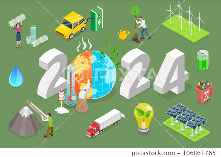 3D Isometric Flat Vector Conceptual Illustration of New Year 2024 And Climate Change 3D Isometric Flat Vector Conceptual Illustration of New Year 2024 And Climate Change 106861765