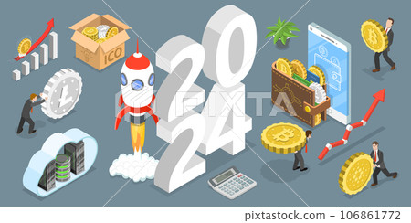 3D Isometric Flat Vector Conceptual Illustration of New Year 2024 Cryptocurrency Trends 106861772