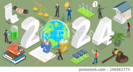 3D Isometric Flat Vector Conceptual Illustration of New Year 2024 Environmental Legislation 106861773