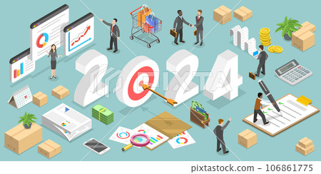 3D Isometric Flat Vector Conceptual Illustration of Procurement Planning In New Year 2024 106861775