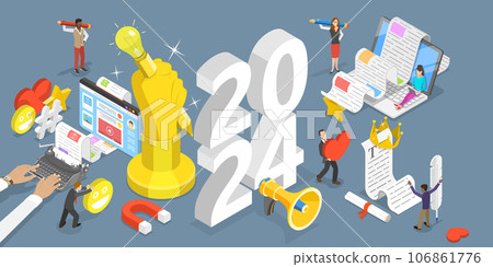 3D Isometric Flat Vector Conceptual Illustration of New Year 2024 Blogging Trends 3D Isometric Flat Vector Conceptual Illustration of New Year 2024 Blogging Trends 106861776