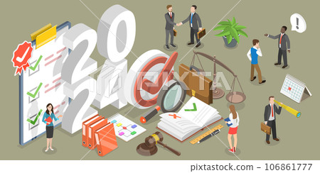 3D Isometric Flat Vector Conceptual Illustration of Regulatory Compliance In New Year 2024 106861777