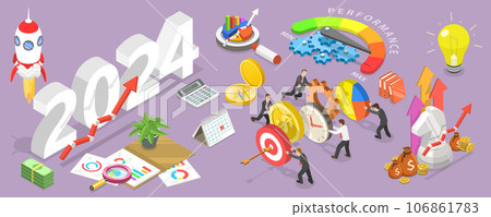 3D Isometric Flat Vector Conceptual Illustration of Effective Team Strategy For New 2024 Year 106861783