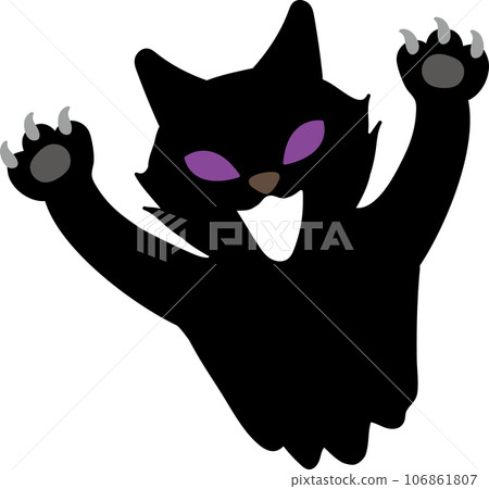Halloween Stylish and cute fun pop vector illustration of an angry black cat waving its hands menacingly Halloween Stylish and cute fun pop vector illustration of an angry black cat waving its hands menacingly 106861807