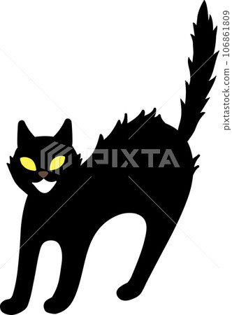 萬聖節時尚可愛有趣的流行矢量插圖一隻憤怒的黑貓，毛皮直立。 106861809