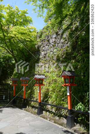 Fresh green Kurama Temple, stone walls and lanterns, Sakyo Ward, Kyoto City Fresh green Kurama Temple, stone walls and lanterns, Sakyo Ward, Kyoto City 106862420