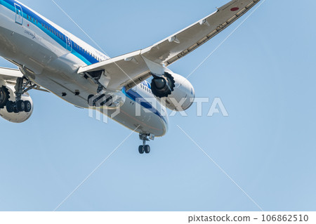 [從城南島海濱公園上空準備降落的全日空飛機的後視圖] 106862510