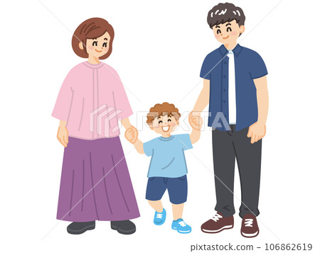 Illustration of a young family holding hands 106862619