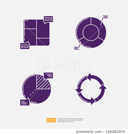 SWOT Analysis Marketing and Business, Pie Graph, Circle Arrow Doughnut Chart. Business Finance Chart and Graph Infographic Solid Glyph Vector Illustration Icon Set 106862804