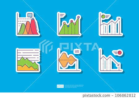 Increase Growth and Decrease Reduction Curve Chart. Business Finance Chart and Graph Infographic Sticker Vector Illustration Icon Set 106862812