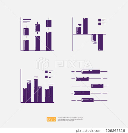 Growth Candlestick Chart, Statistic Diagram Bar Graph. Business Finance Chart and Graph Infographic Solid Glyph Vector Illustration Icon Set 106862816