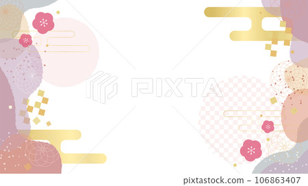 Pink and gold Japanese style frame vector material perfect for New Year's cards Pink and gold Japanese style frame vector material perfect for New Year's cards 106863407