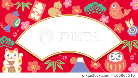 可愛的幸運符扇框橫幅紅色背景 可愛的幸運符扇框橫幅紅色背景 106865510