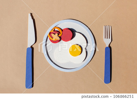 Paper cut out breakfast. Comfort food concept.  106866251