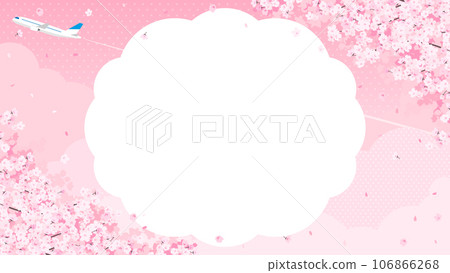 盛開的櫻花和飛機框架/背景素材（風景16:9） 106866268