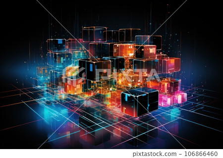 glitch tesseract in a black background, in the style of glitch art, Generative AI 106866460