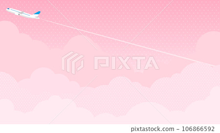 Airplane and pink clouds/sky background material (landscape 16:9) 106866592