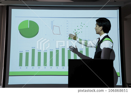 Young businessman giving a lecture at a business seminar 106868651