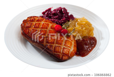 Duck breast Magret with marinated cabbage 106868862