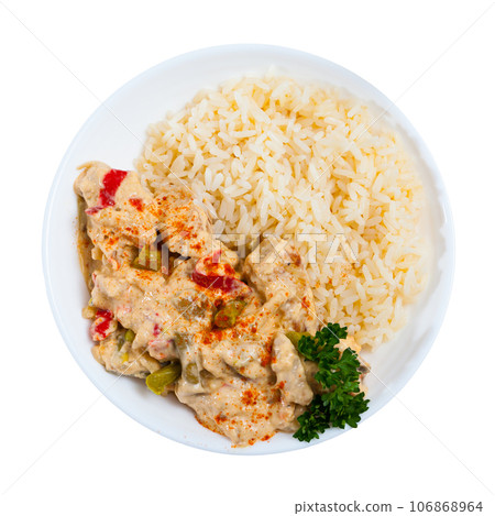 Red thai curry with jasmine rice Red thai curry with jasmine rice 106868964