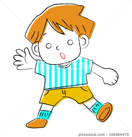 一個男孩滿臉驚訝地揮手的插圖 106869478
