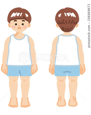 Full body of a male toddler in underwear, front and back 106869671