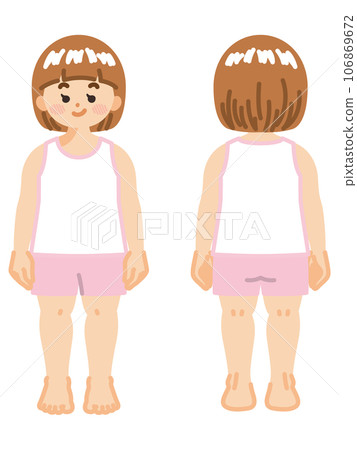 Full body of a female infant in underwear, front and back 106869672