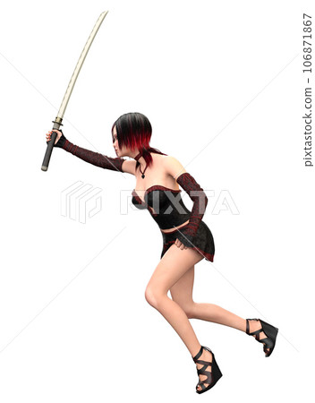 3D Asian girl with katana 106871867