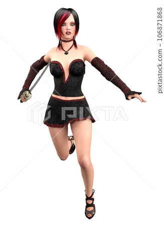 3D Asian girl with katana 106871868