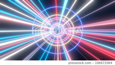 Abstract multi-colored energy futuristic hi-tech tunnel of flying circles and lines neon magic glowing background Abstract multi-colored energy futuristic hi-tech tunnel of flying circles and lines neon magic glowing background 106872064