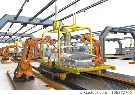 Automation automobile factory with robot assembly line manufacture ev car Automation automobile factory with robot assembly line manufacture ev car 106872760