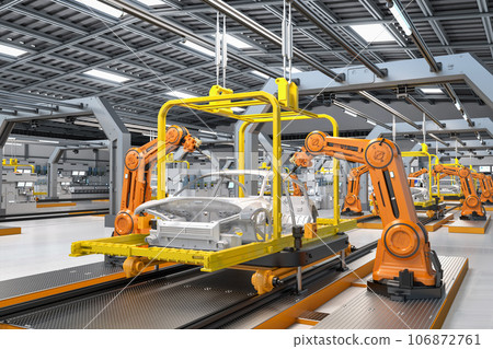 Automation automobile factory with robot assembly line manufacture ev car Automation automobile factory with robot assembly line manufacture ev car 106872761
