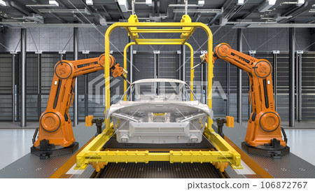 Automation automobile factory with robot assembly line manufacture ev car Automation automobile factory with robot assembly line manufacture ev car 106872767