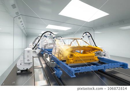 Automation automobile factory with robot airbrush painting in car factory 106872814