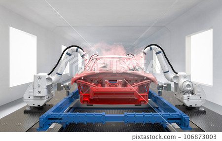 Automation automobile factory with robot airbrush painting in car factory 106873003