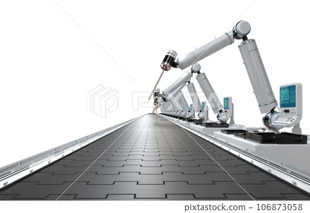 Automation industry concept with robot assembly line in factory Automation industry concept with robot assembly line in factory 106873058