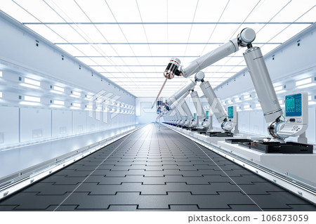 Automation industry concept with robot assembly line in factory Automation industry concept with robot assembly line in factory 106873059