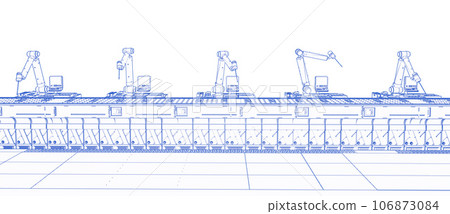 Blueprint of robot assembly line with smartphone Blueprint of robot assembly line with smartphone 106873084