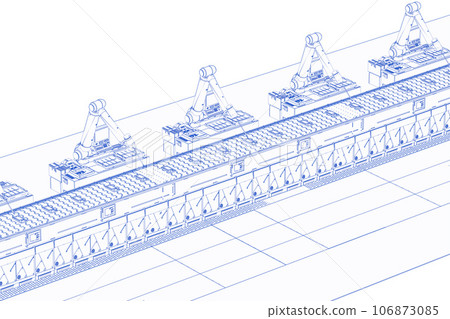 Blueprint of robot assembly line with smartphone Blueprint of robot assembly line with smartphone 106873085