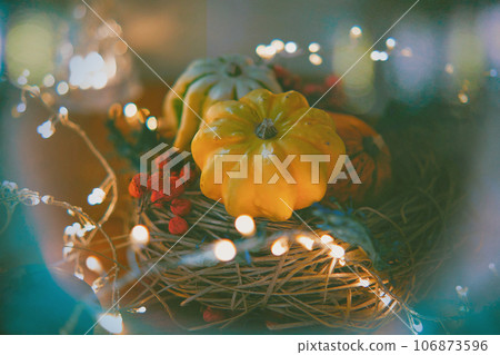 Halloween pumpkin and sparkling lights 106873596