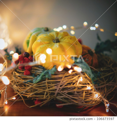 Halloween pumpkin and sparkling lights 106873597