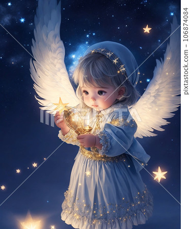 Illustration art of a child angel grabbing a - Stock Illustration art of a child angel grabbing a - Stock