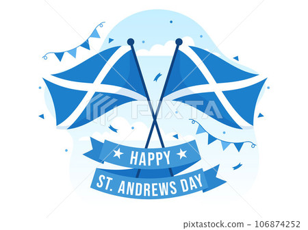 Happy St Andrew Day Vector Illustration on 30 November with Scotland Flag in National Holiday Celebration Flat Cartoon Blue Background Design 106874252