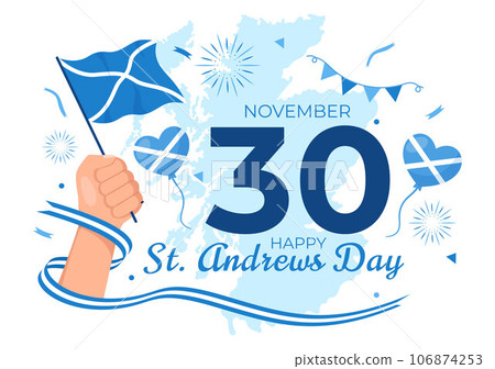 Happy St Andrew Day Vector Illustration on 30 November with Scotland Flag in National Holiday Celebration Flat Cartoon Blue Background Design 106874253