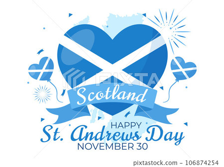 Happy St Andrew Day Vector Illustration on 30 November with Scotland Flag in National Holiday Celebration Flat Cartoon Blue Background Design 106874254